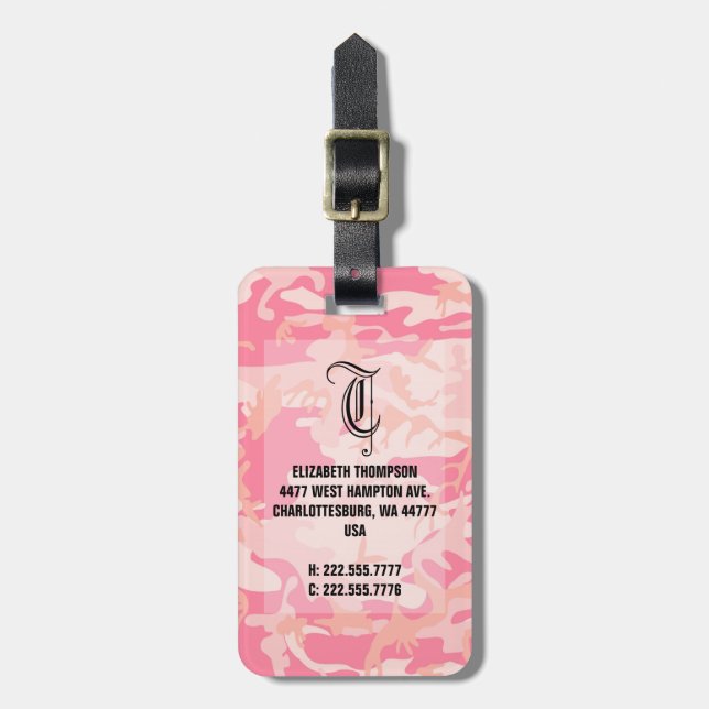 Chic Monogram Pink Camouflauge Luggage Tag (Front Vertical)