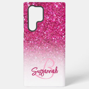 Chic Monogram Pink Glitter Ombre First Name Samsung Galaxy Case
