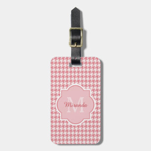 Chic Monogram Pink Houndstooth With Name Luggage Tag