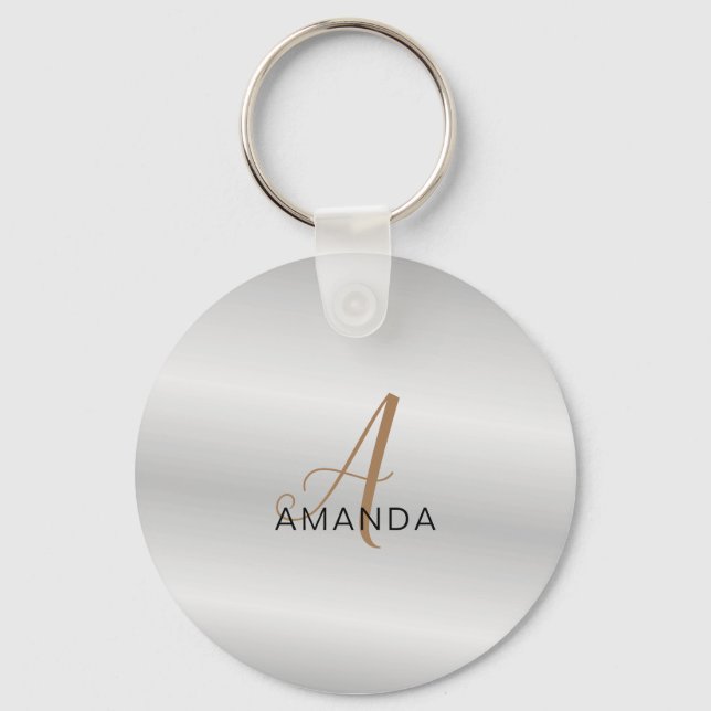 Chic monogram professional plain add your name key ring (Front)
