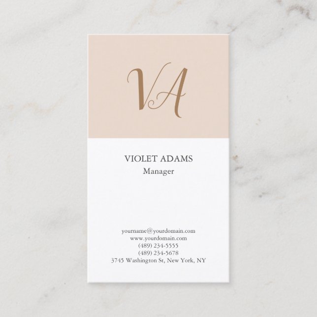 Chic monogram professional plain minimalist business card (Front)