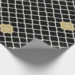 Chic Monogram Quatrefoil Pattern Art Deco Wedding Wrapping Paper<br><div class="desc">Your Own Custom Chic Monogram On Gold And Ivory White Quatrefoil Pattern With A Black Background. Background colour can be easily changed to any colour of your choice within the custom product page. Designed by fat*fa*tin. Easy to customise with your own text, photo or image. For custom requests, please contact...</div>