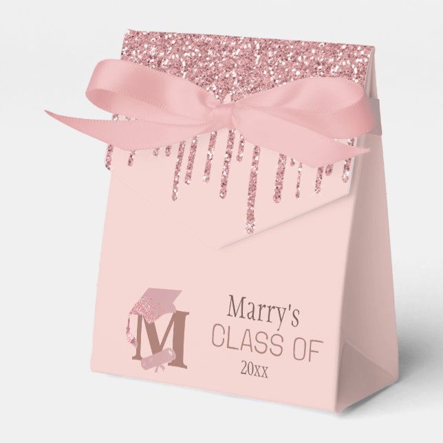 Chic Monogram Rose Gold Glitter Cap Favour Box (Front Side)