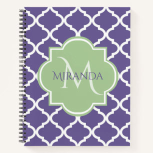 Chic Monogram Rose Pink Tan Quatrefoil and Name Notebook