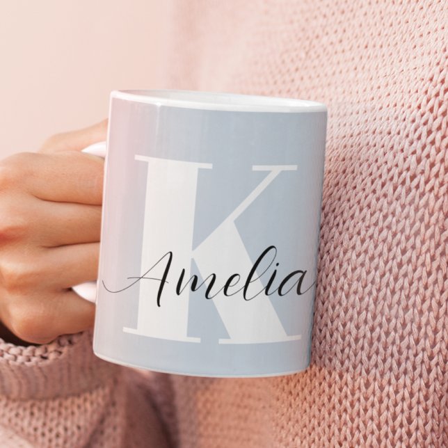 Chic Monogram Script Blue Coffee Mug (Creator Uploaded)