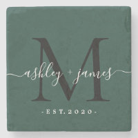  Chic Monogram Script Name Wedding Date Dark Green