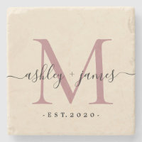 Chic Monogram Script Names Wedding Date Ivory Ston