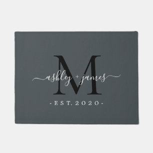 Chic Monogram Script Names Year Established Grey Doormat