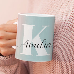 Chic Monogram Script Teal Coffee Mug