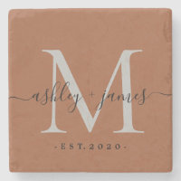 Chic Monogram Script TerraCotta Names Wedding Date