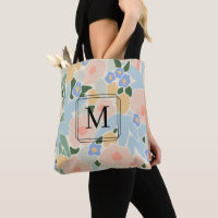 Chic Monogram Shades of Pink Blue Flower Pattern