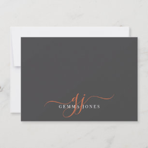 Chic Monogram Terracotta Script Initials Black Card