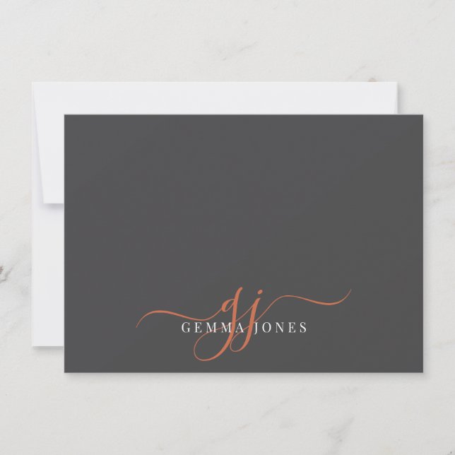 Chic Monogram Terracotta Script Initials Black Card (Front)