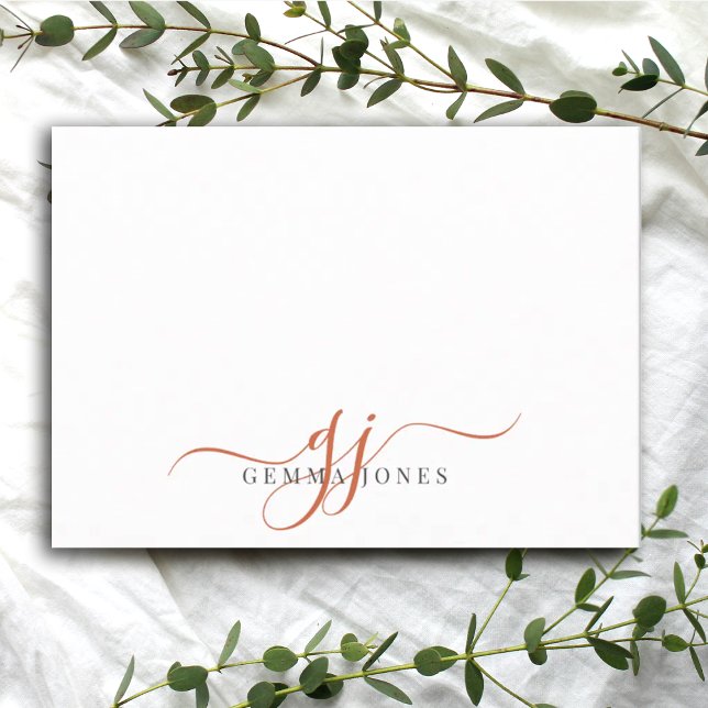 Chic Monogram Terracotta Script Initials, Card (Creator Uploaded)