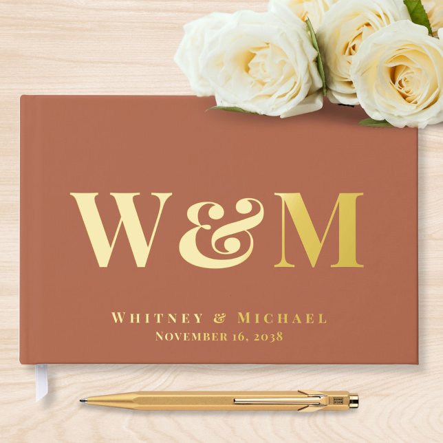 Chic Monogram Terracotta Wedding Guest Book (Creator Uploaded)