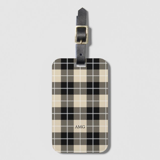 Chic Monogram Thompson Camel Plaid Pattern Luggage Tag (Front Vertical)