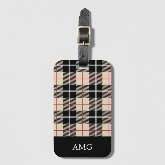 Chic Monogram Thompson Camel Plaid Pattern Luggage Tag (Front Vertical)
