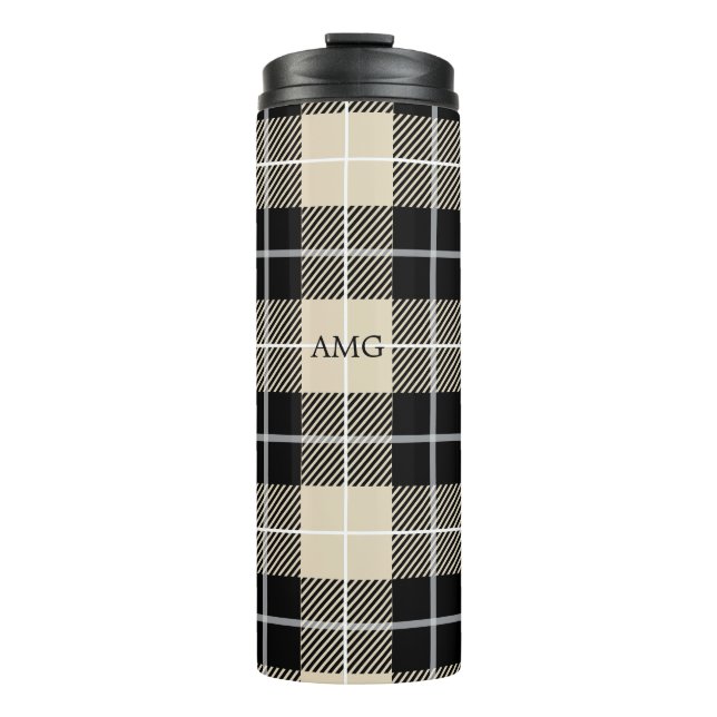 Chic Monogram Thompson Camel Plaid Pattern Thermal Tumbler (Front)
