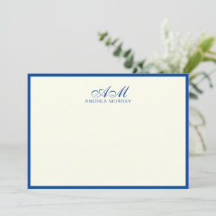 Chic Monogram Two Border Navy Blue Ivory Card