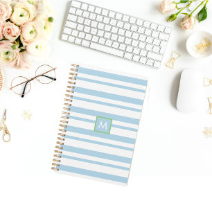 Chic Monogram Vintage White and Blue Stripes Planner