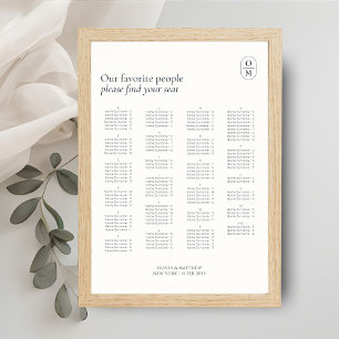 Chic Monogram Wedding Alphabet Seating  Poster