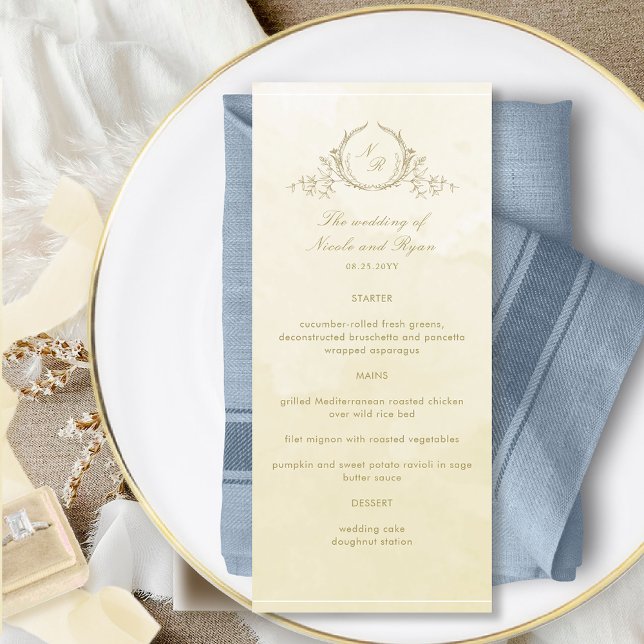 Chic Monogram Wedding Champagne Cream Watercolor Menu (Creator Uploaded)