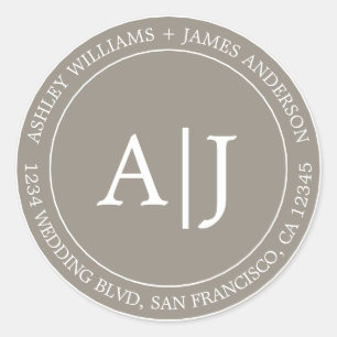 Chic Monogram Wedding Return Address Grey Classic Round Sticker