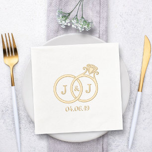 Chic Monogram Wedding Rings Foil Napkins
