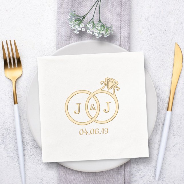 Chic Monogram Wedding Rings Foil Napkins (Creator Uploaded)