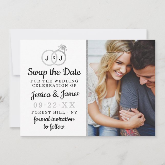 Chic Monogram Wedding Rings Save Or Swap The Date (Front)