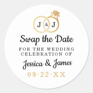 Chic Monogram Wedding Rings Save Or Swap The Date Classic Round Sticker