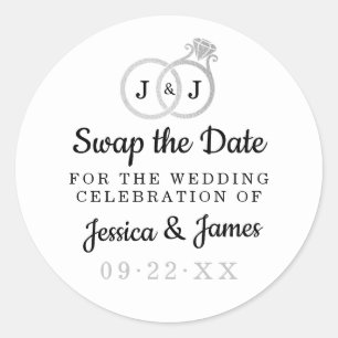 Chic Monogram Wedding Rings Save Or Swap The Date Classic Round Sticker