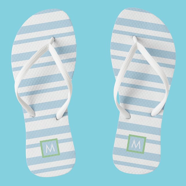 Chic Monogram White andLight Blue Stripes Jandals (Creator Uploaded)