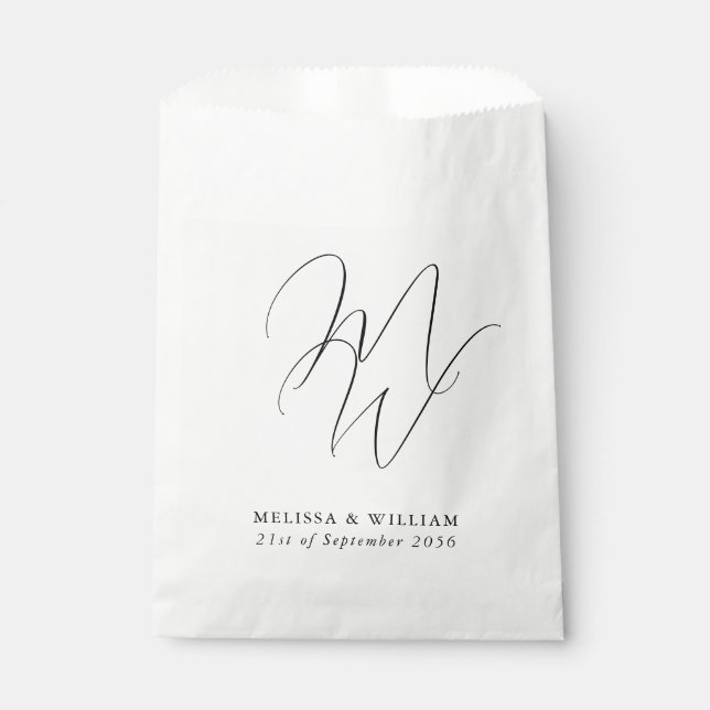 Chic Monogram White Wedding Favour Bags (Front)
