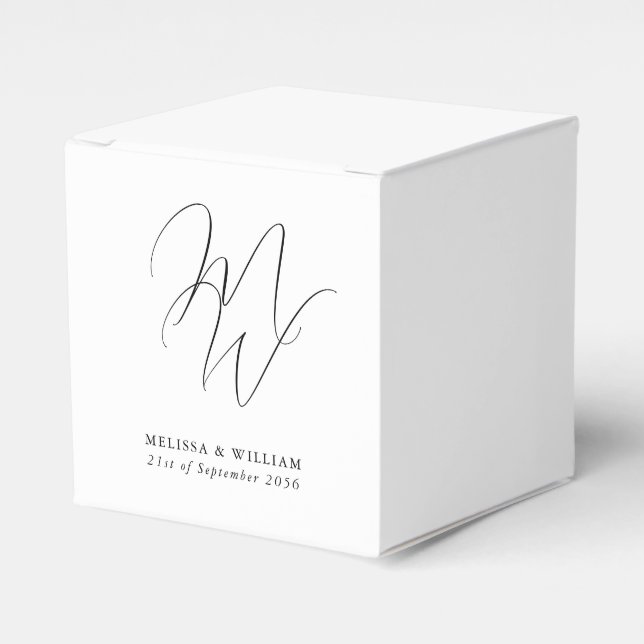 Chic Monogram White Wedding Favour Box (Front Side)