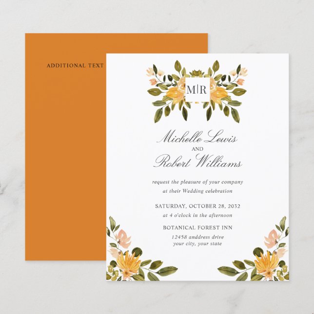 Chic Monogram Yellow Green floral Wedding (Front/Back)