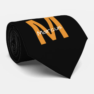 Chic Monogrammed Black Orange Tie