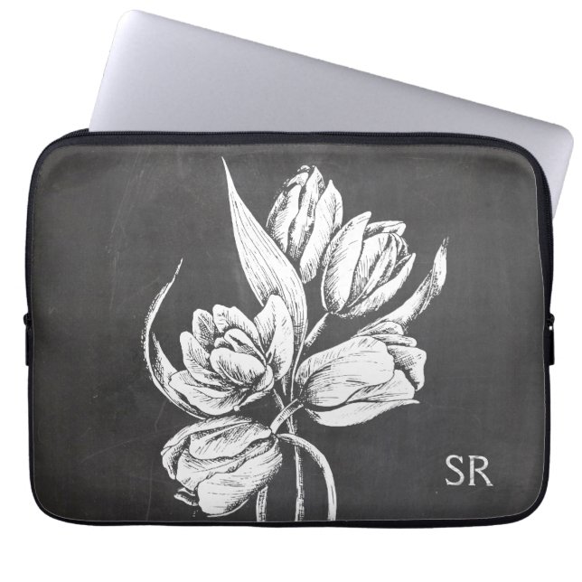 Chic Monogrammed chalkboard tulips Laptop Sleeve (Front)