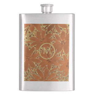 Chic Monogrammed Gold Sparkle Hip Flask