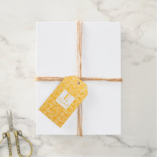 Chic Monogrammed Golden Floral print on black Gift Tags