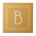 Chic Monogrammed Golden Yellow & Off White Initial Tile<br><div class="desc">Modern & Stylish personalised monogram added to decorative chic simple style decorative tile in golden yellow and off white. Great gift idea! Easily customise with design tool to make it your own! Contact me at beachpausedesigns@gmail.com if you need help or have questions with this or any of our designs. Other...</div>