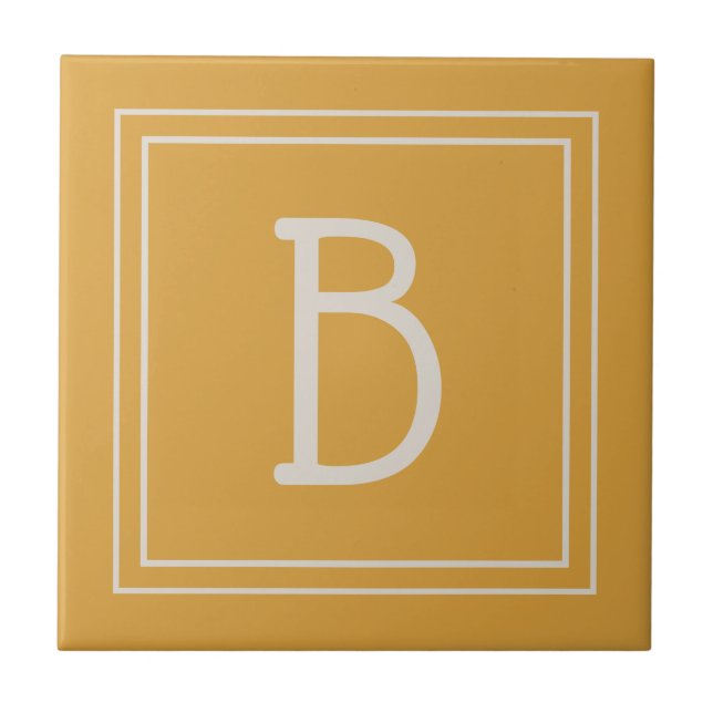Chic Monogrammed Golden Yellow & Off White Initial Tile (Front)