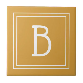 Chic Monogrammed Golden Yellow & White Initial Tile