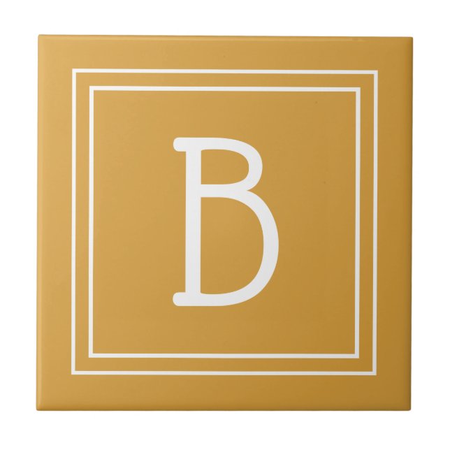 Chic Monogrammed Golden Yellow & White Initial Tile (Front)