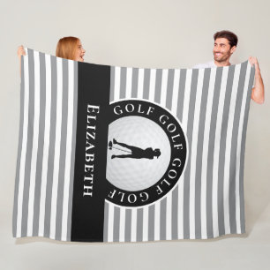 Chic Monogrammed Golfer Grey Black Stripes For Her Fleece Blanket