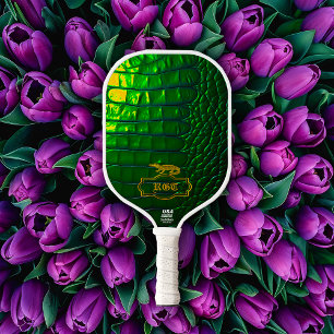 Chic Monogrammed Iridescent Green Pickleball Paddle