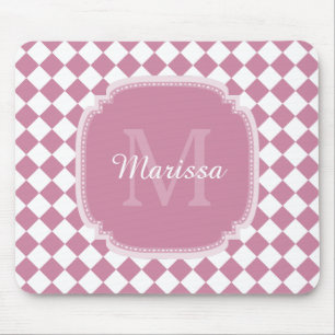 Chic Monogrammed Name Rose Pink Checked Mouse Pad