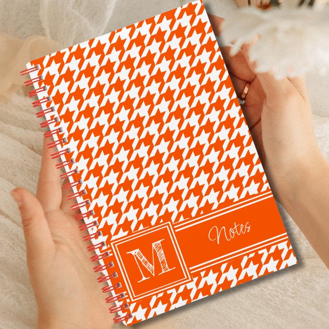 Chic Monogrammed Orange Houndstooth Bullet Notebook (Creator Uploaded)