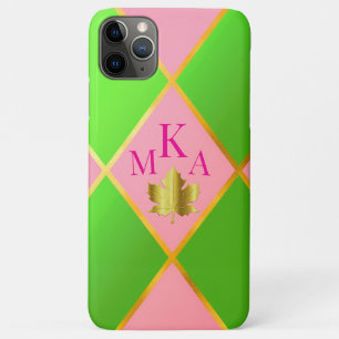 Chic Monogrammed Pink and Green Argyle  Case-Mate iPhone Case