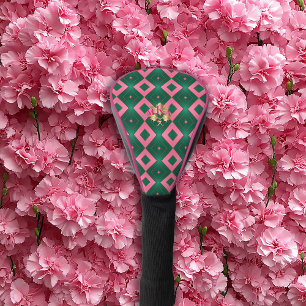Chic Monogrammed Pink and Green Diamond Motif  Golf Head Cover